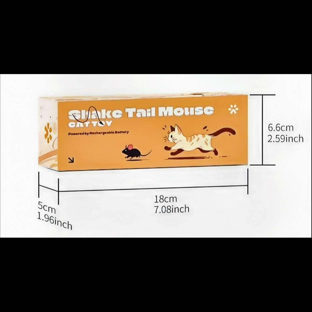 Packaging of Shake Tail Mouse Cat Toy, dimensions 18cm x 5cm x 6.6cm, designed for interactive play.